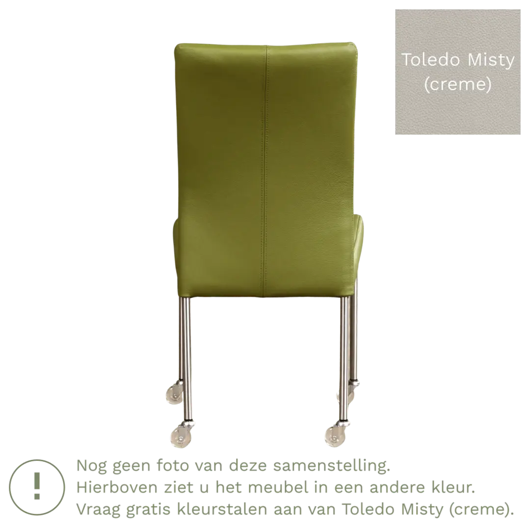 afbeelding van Leren eetkamerstoel Comfort met wieltjes - Toledo Misty (crème) - Poten staal rond RVS