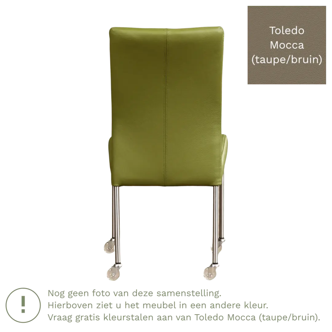 afbeelding van Leren eetkamerstoel Comfort met wieltjes - Toledo Mocca (taupe/bruin) - Poten staal vierkant zwart