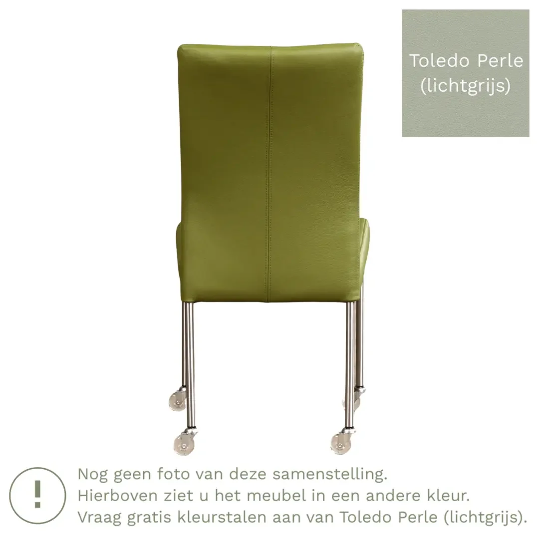 afbeelding van Leren eetkamerstoel Comfort met wieltjes - Toledo Perle (lichtgrijs) - Poten staal vierkant zwart