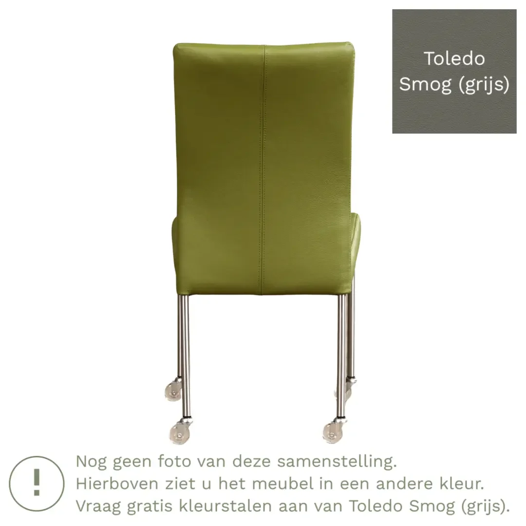 afbeelding van Leren eetkamerstoel Comfort met wieltjes - Toledo Smog (grijs) - Poten staal rond RVS