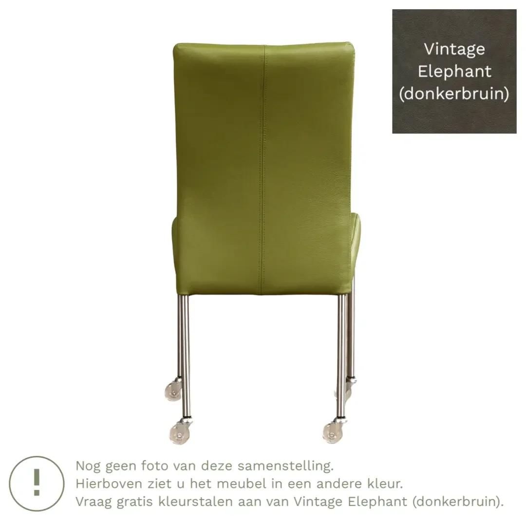 afbeelding van Leren eetkamerstoel Comfort met wieltjes - Vintage Elephant (donkerbruin) - Poten staal vierkant zwart