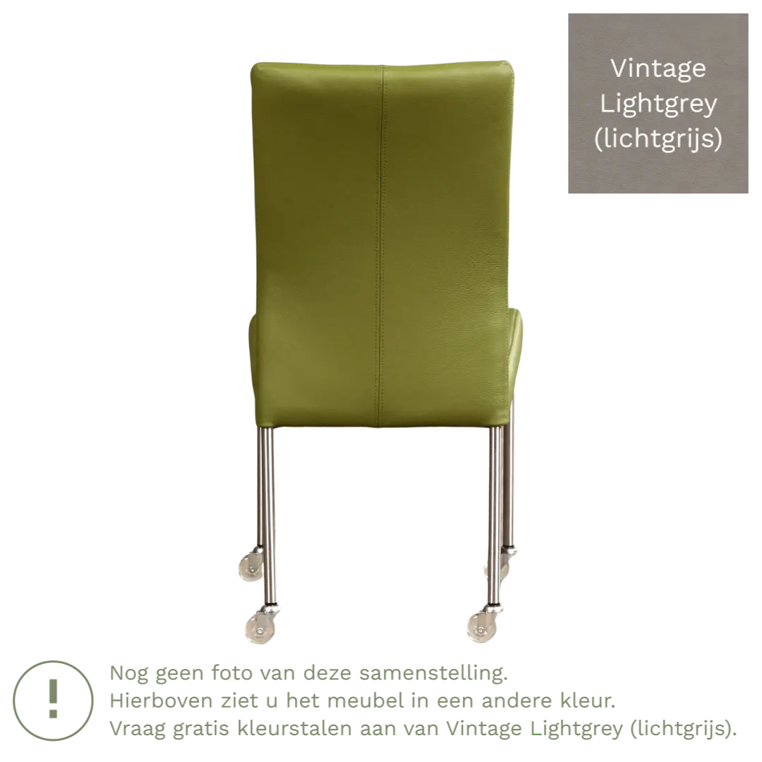 afbeelding van Leren eetkamerstoel Comfort met wieltjes - Vintage Lightgrey (lichtgrijs) - Poten staal rond zwart