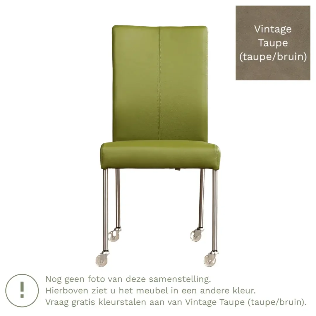 afbeelding van Leren eetkamerstoel Comfort met wieltjes - Vintage Taupe (taupe/bruin) - Poten staal vierkant zwart