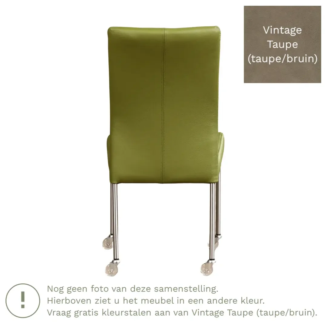 afbeelding van Leren eetkamerstoel Comfort met wieltjes - Vintage Taupe (taupe/bruin) - Poten staal vierkant zwart