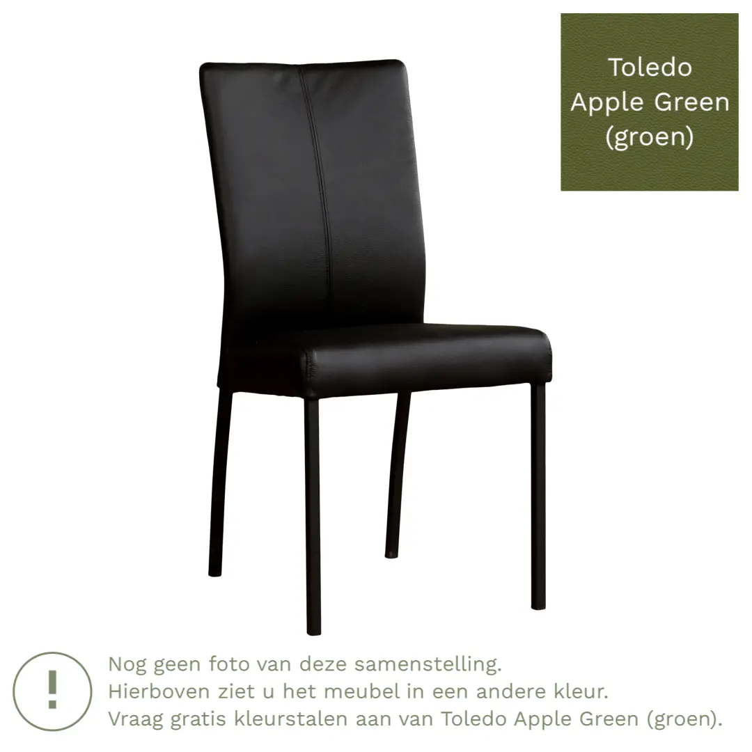afbeelding van Leren eetkamerstoel Comfort - Toledo Apple Green (groen) - Poten staal vierkant RVS