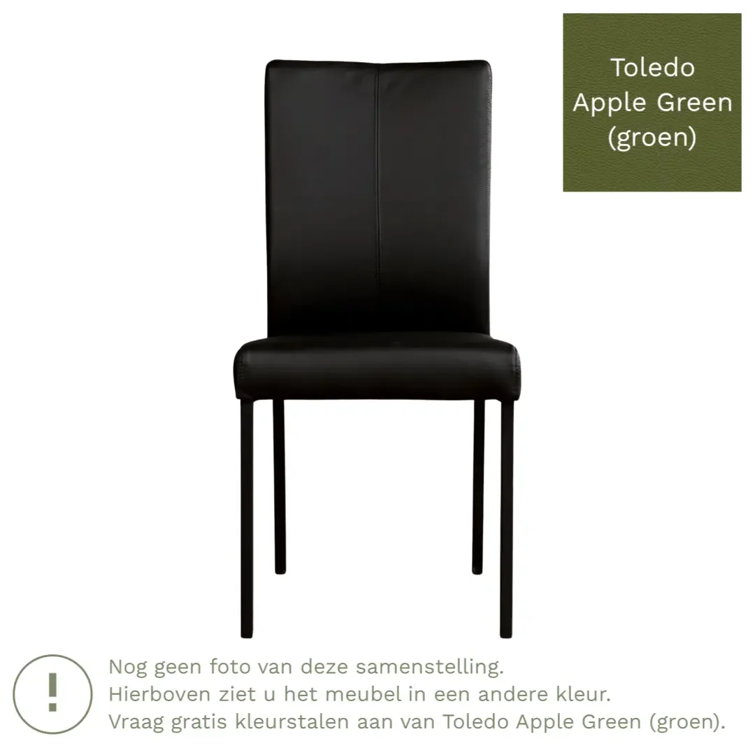 afbeelding van Leren eetkamerstoel Comfort - Toledo Apple Green (groen) - Poten staal vierkant RVS
