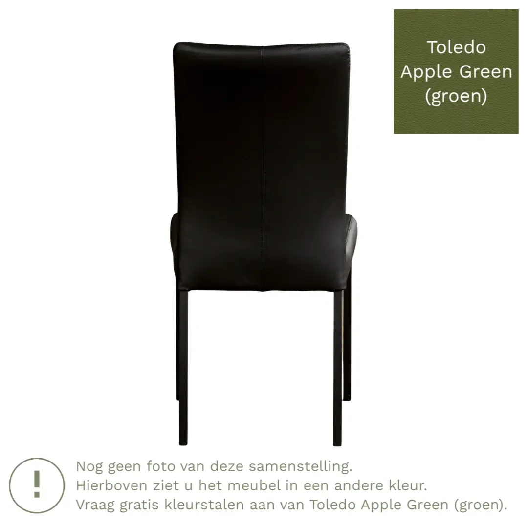 afbeelding van Leren eetkamerstoel Comfort - Toledo Apple Green (groen) - Poten staal vierkant RVS