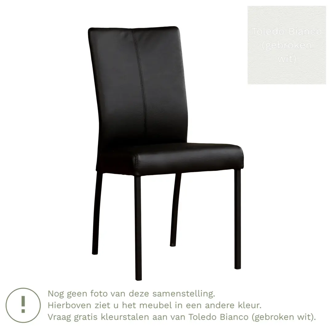 afbeelding van Leren eetkamerstoel Comfort - Toledo Bianco (gebroken wit) - Poten staal vierkant RVS