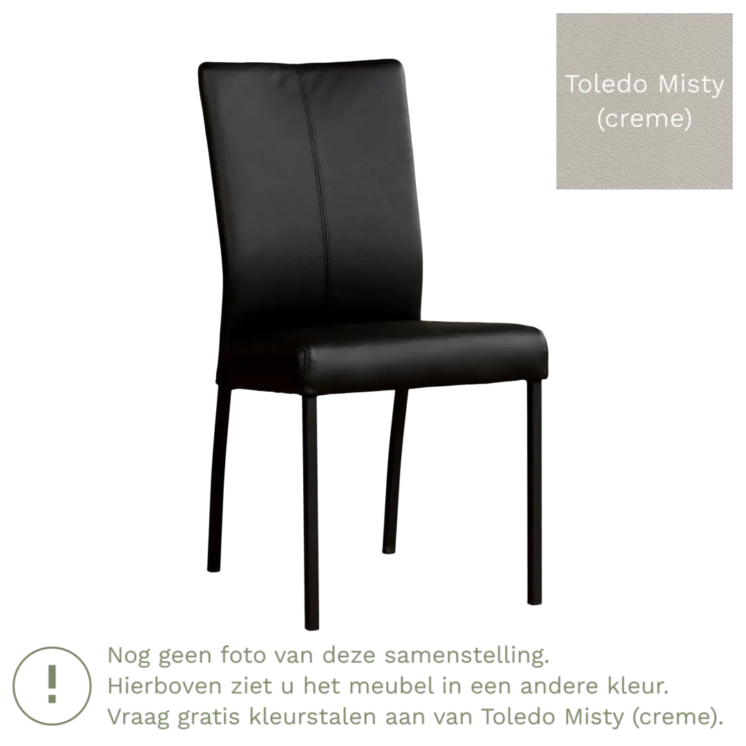 afbeelding van Leren eetkamerstoel Comfort - Toledo Misty (crème) - Poten staal vierkant zwart