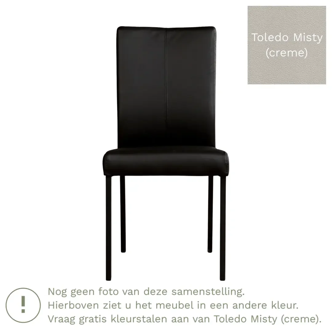 afbeelding van Leren eetkamerstoel Comfort - Toledo Misty (crème) - Poten staal vierkant zwart