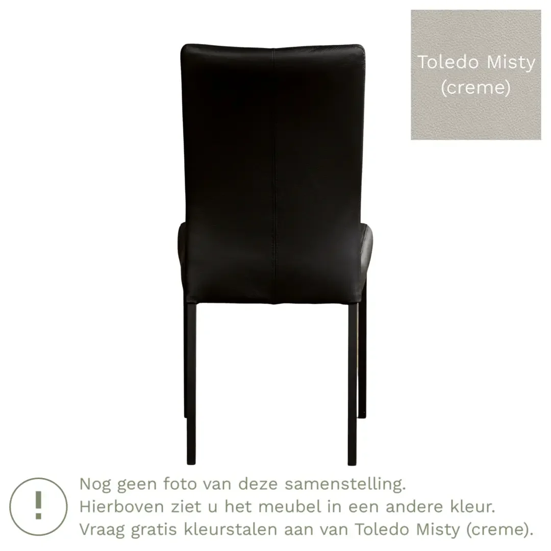 afbeelding van Leren eetkamerstoel Comfort - Toledo Misty (crème) - Poten staal vierkant zwart
