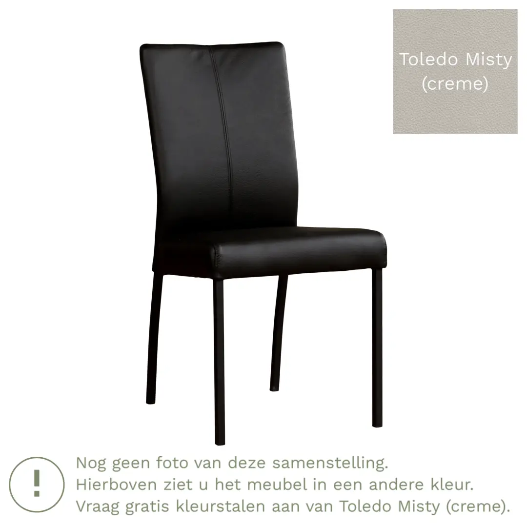 afbeelding van Leren eetkamerstoel Comfort - Toledo Misty (crème) - Poten staal vierkant zwart
