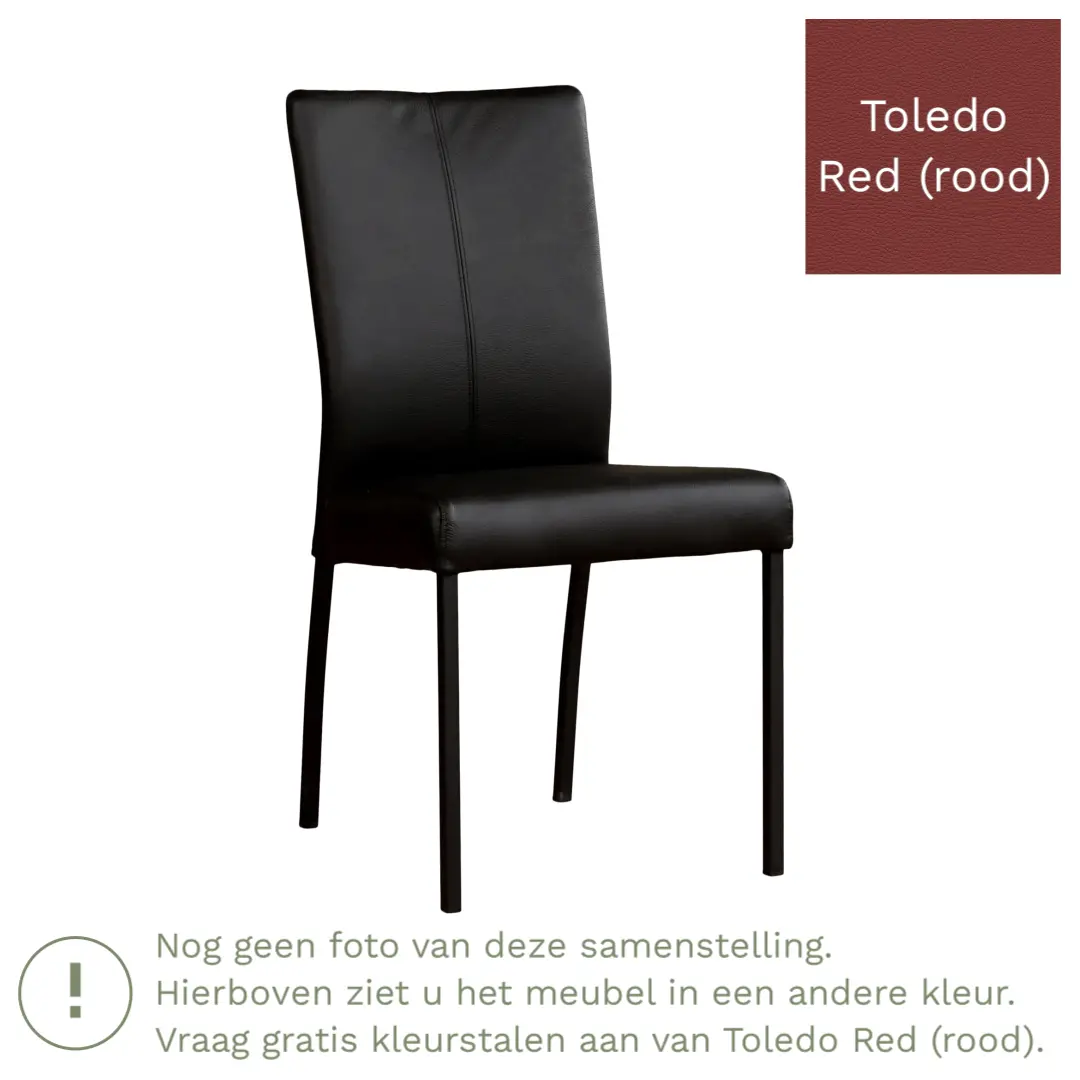 afbeelding van Leren eetkamerstoel Comfort - Toledo Red (rood) - Poten staal vierkant RVS