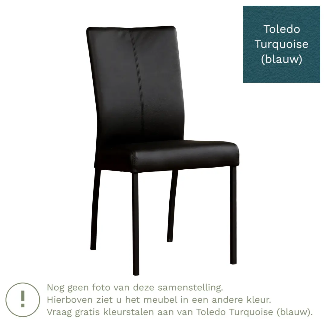 afbeelding van Leren eetkamerstoel Comfort - Toledo Turquoise (blauw) - Poten staal vierkant RVS