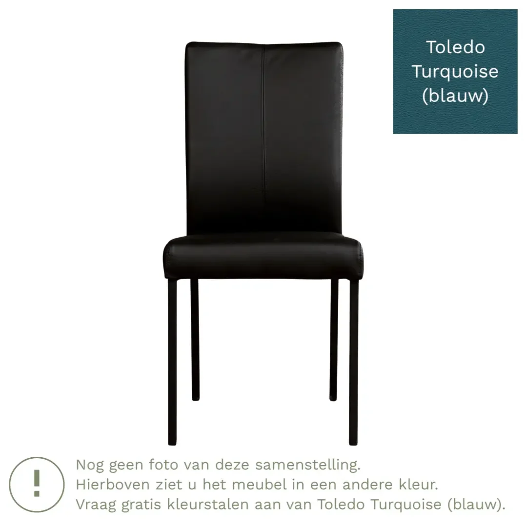 afbeelding van Leren eetkamerstoel Comfort - Toledo Turquoise (blauw) - Poten staal vierkant RVS