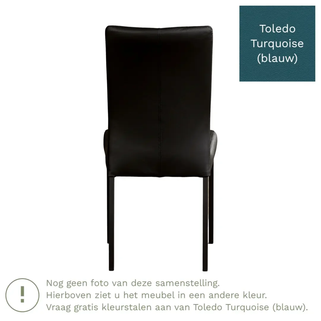 afbeelding van Leren eetkamerstoel Comfort - Toledo Turquoise (blauw) - Poten staal vierkant RVS