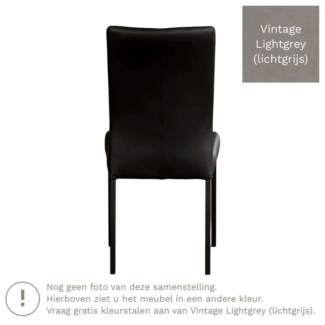 afbeelding van Leren eetkamerstoel Comfort - Vintage Lightgrey (lichtgrijs) - Poten staal rond zwart