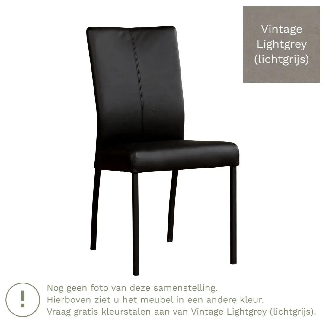 afbeelding van Leren eetkamerstoel Comfort - Vintage Lightgrey (lichtgrijs) - Poten staal vierkant zwart