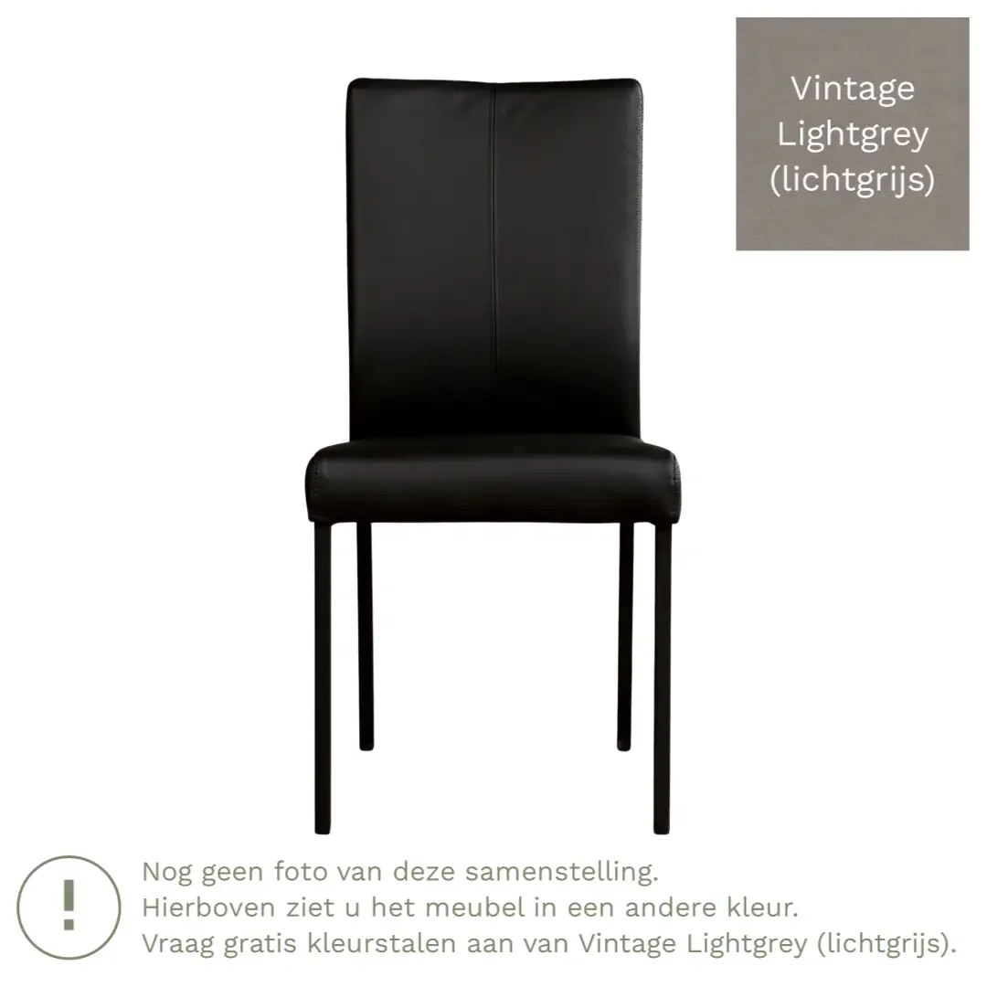afbeelding van Leren eetkamerstoel Comfort - Vintage Lightgrey (lichtgrijs) - Poten staal vierkant zwart