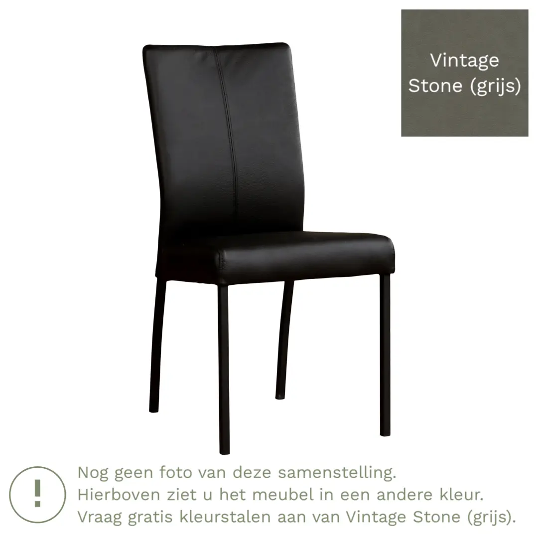 afbeelding van Leren eetkamerstoel Comfort - Vintage Stone (grijs) - Poten staal rond RVS
