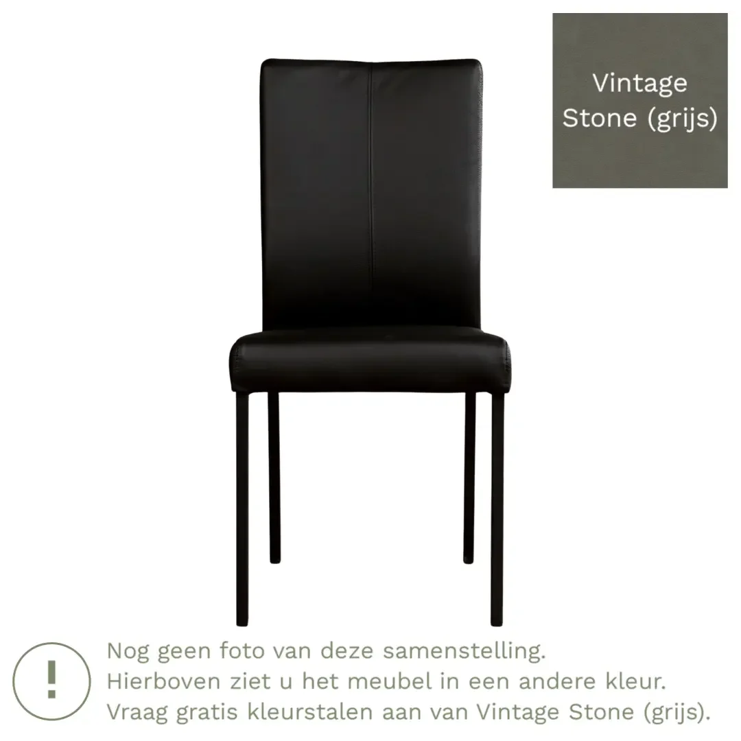 afbeelding van Leren eetkamerstoel Comfort - Vintage Stone (grijs) - Poten staal rond RVS