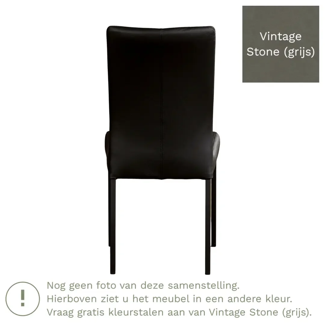 afbeelding van Leren eetkamerstoel Comfort - Vintage Stone (grijs) - Poten staal rond RVS