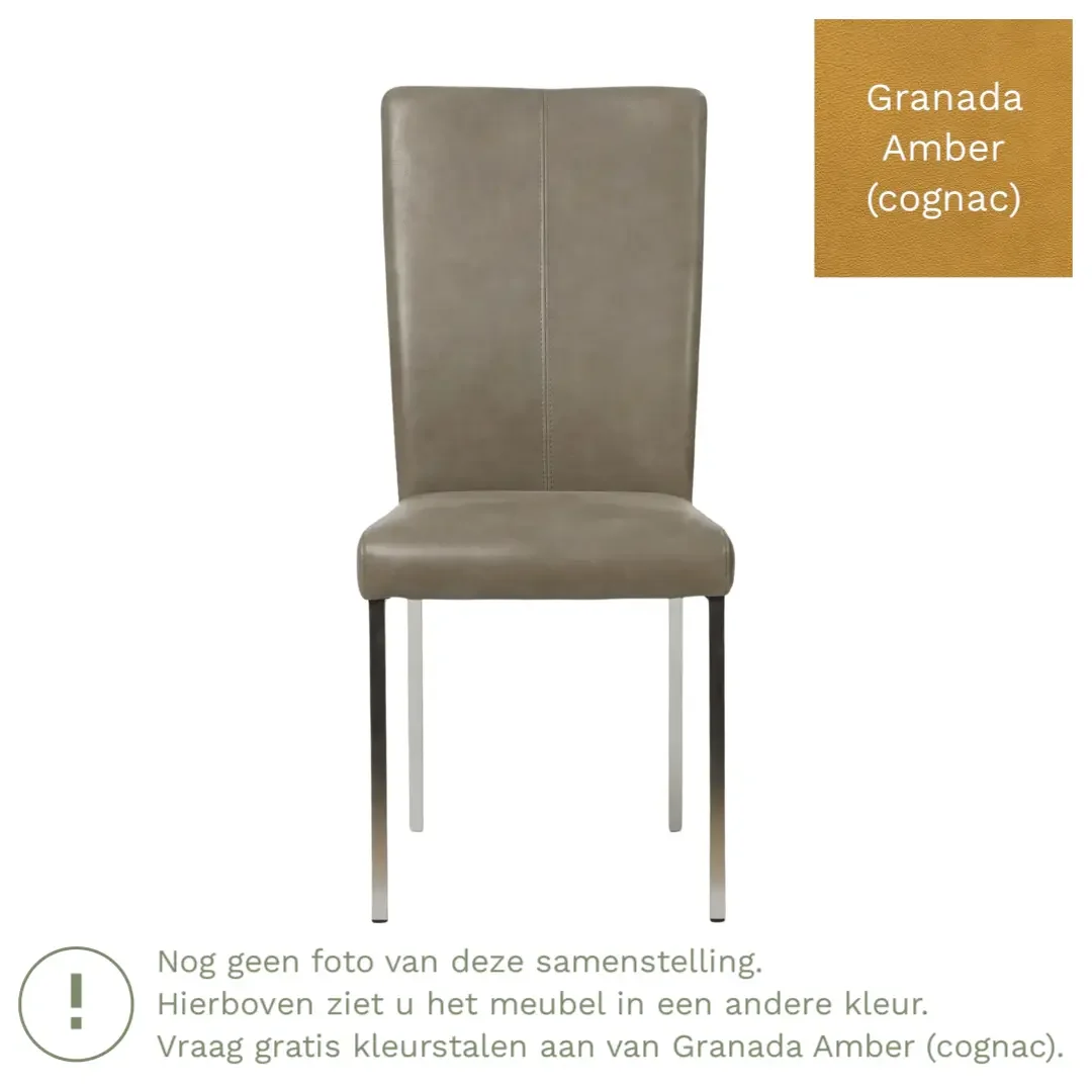 afbeelding van Leren eetkamerstoel Daily - Granada Amber (cognac) - Poten staal vierkant zwart