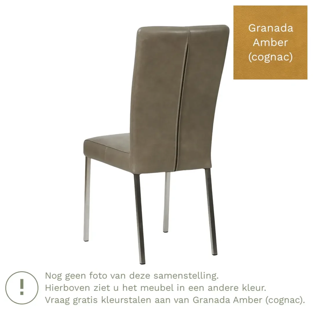 afbeelding van Leren eetkamerstoel Daily - Granada Amber (cognac) - Poten staal vierkant zwart