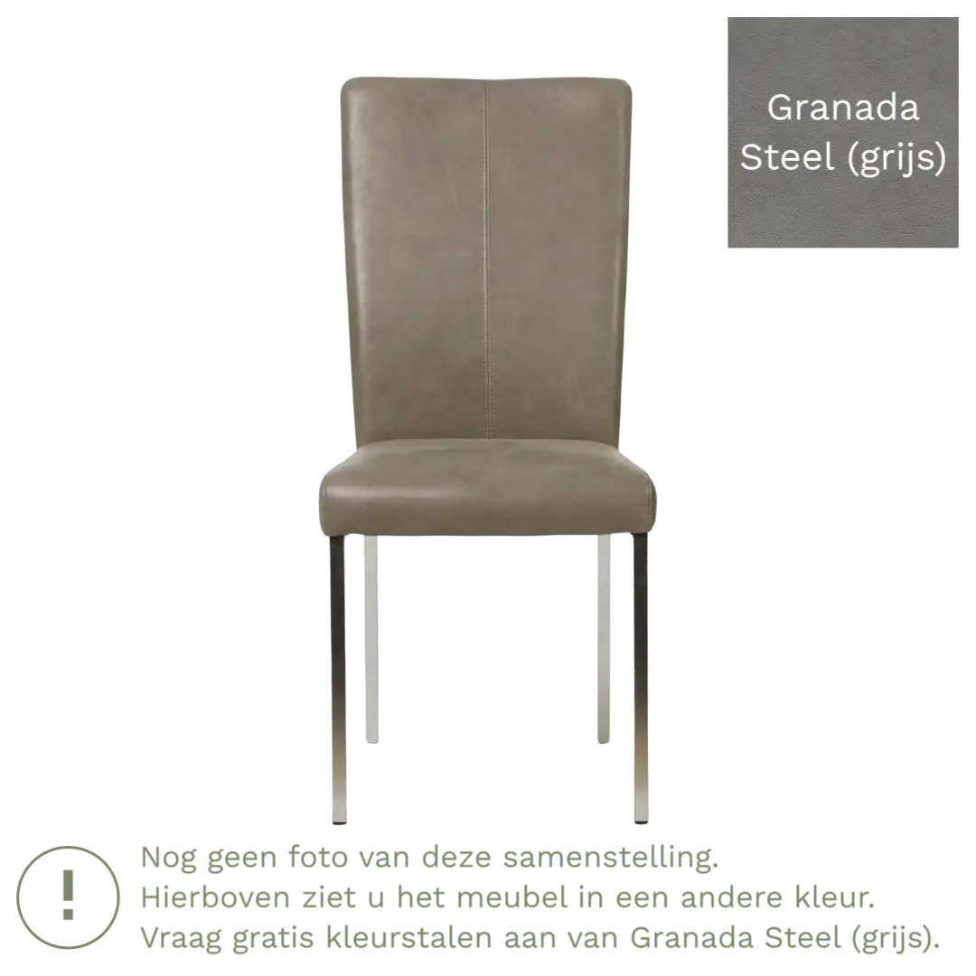 afbeelding van Leren eetkamerstoel Daily - Granada Steel (grijs) - Poten staal vierkant RVS