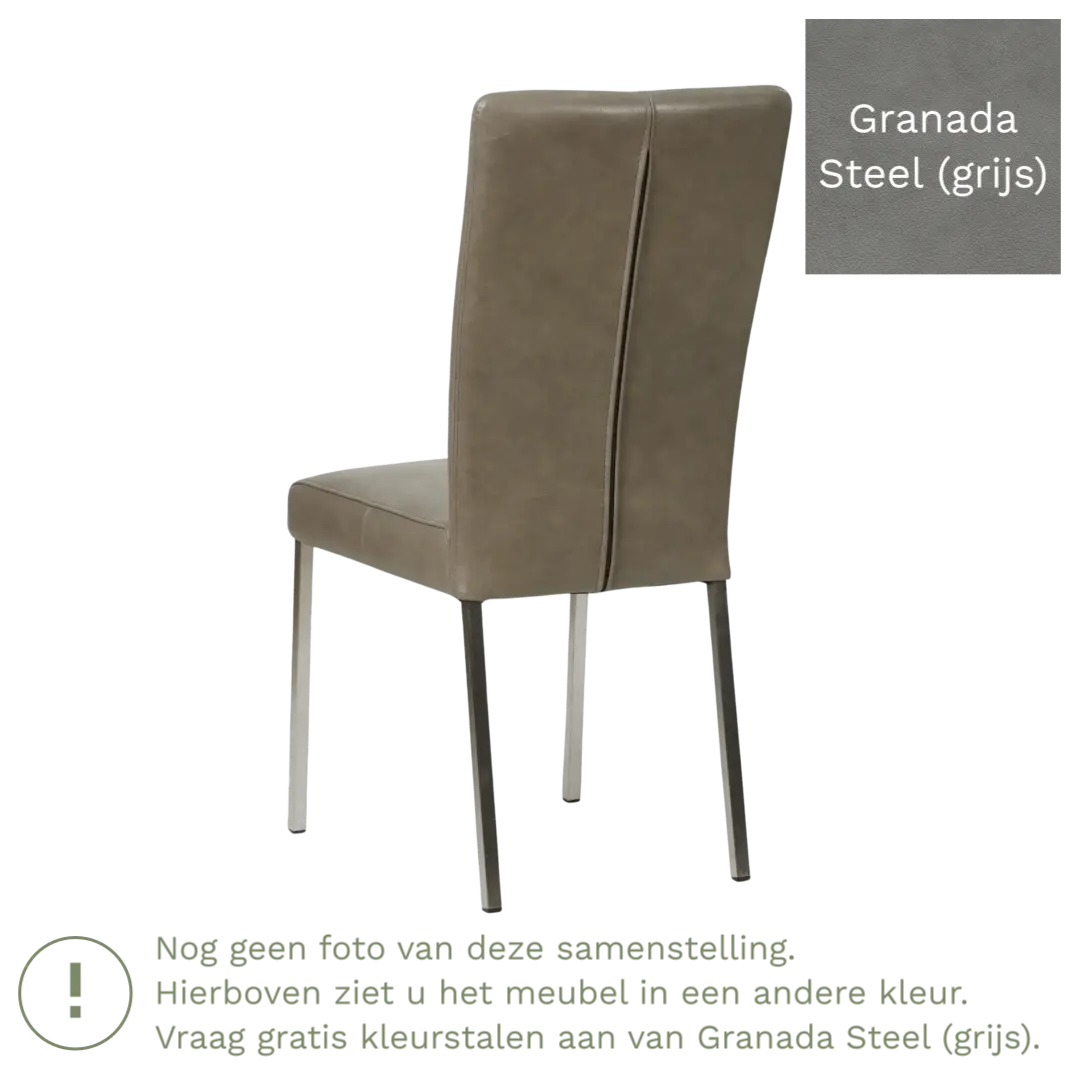 afbeelding van Leren eetkamerstoel Daily - Granada Steel (grijs) - Poten staal vierkant zwart