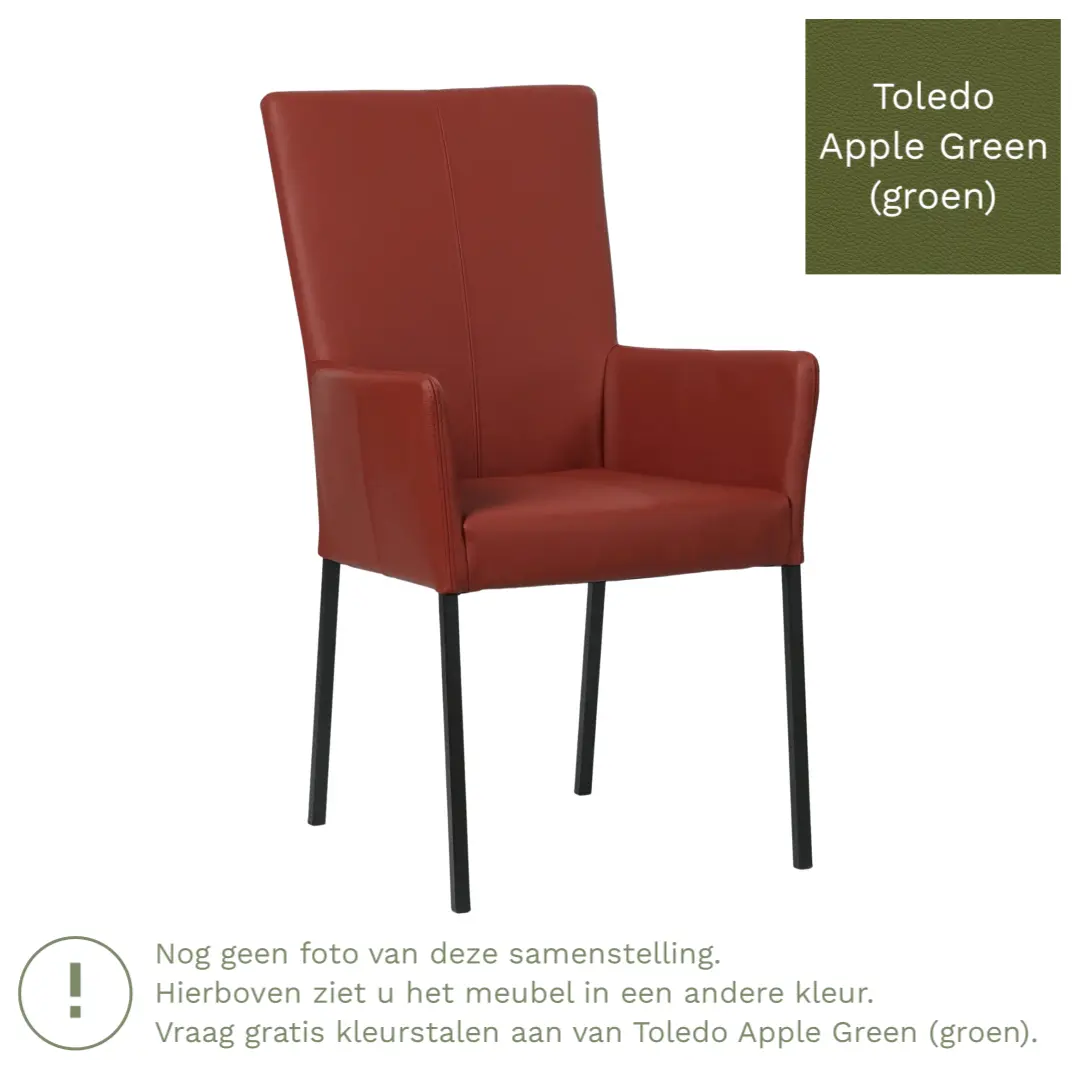 afbeelding van Leren eetkamerstoel Daily met armleuning - Toledo Apple Green (groen) - Poten staal vierkant zwart