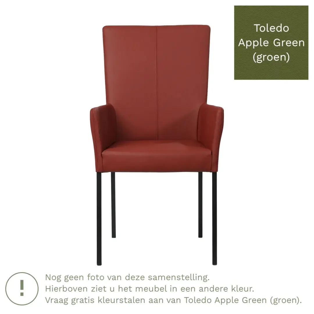 afbeelding van Leren eetkamerstoel Daily met armleuning - Toledo Apple Green (groen) - Poten staal vierkant zwart