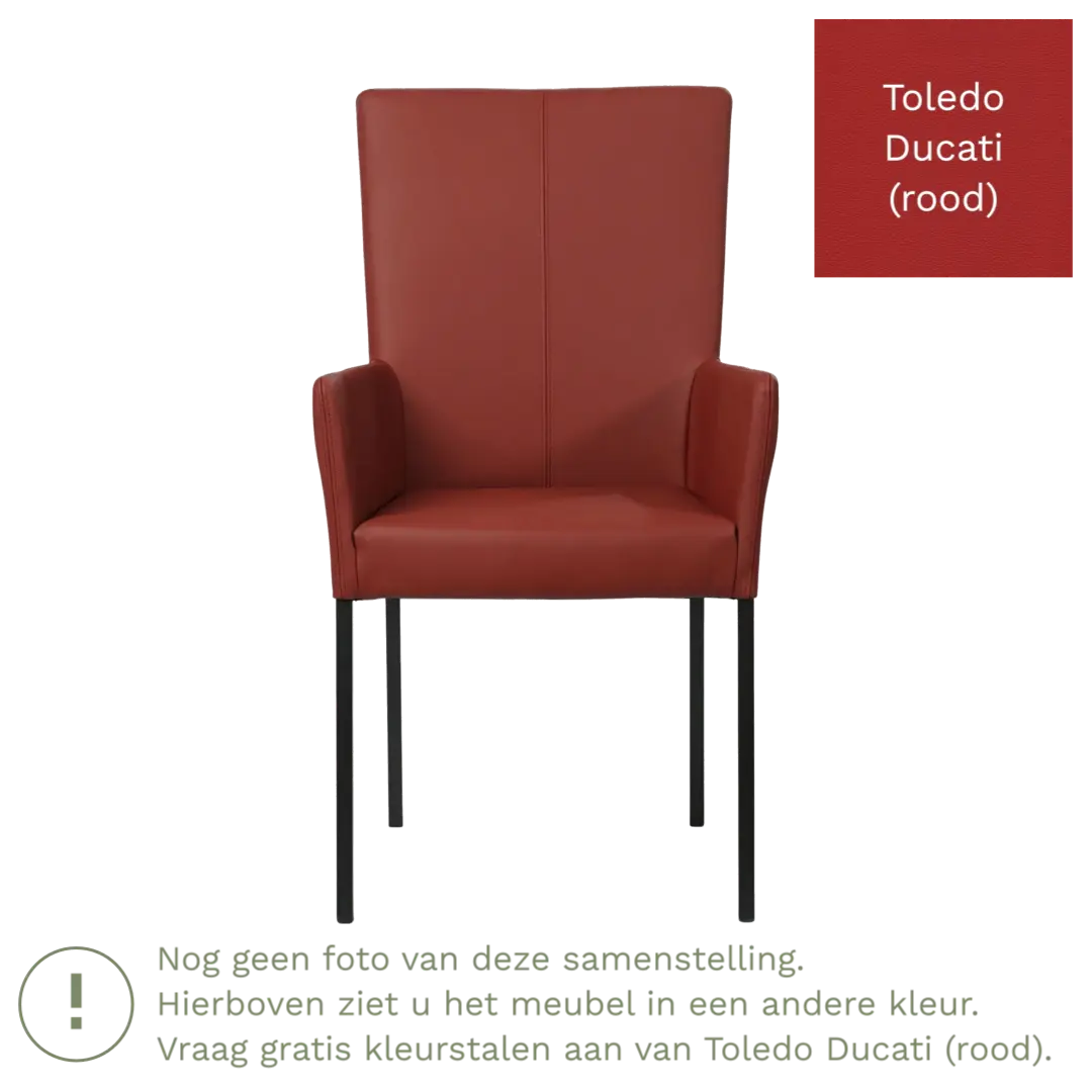 afbeelding van Leren eetkamerstoel Daily met armleuning - Toledo Ducati (rood) - Poten staal vierkant RVS