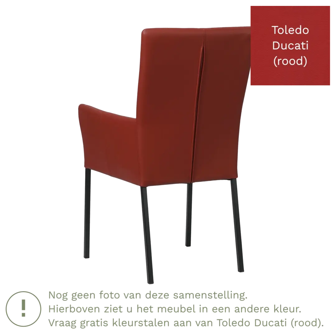 afbeelding van Leren eetkamerstoel Daily met armleuning - Toledo Ducati (rood) - Poten staal vierkant RVS