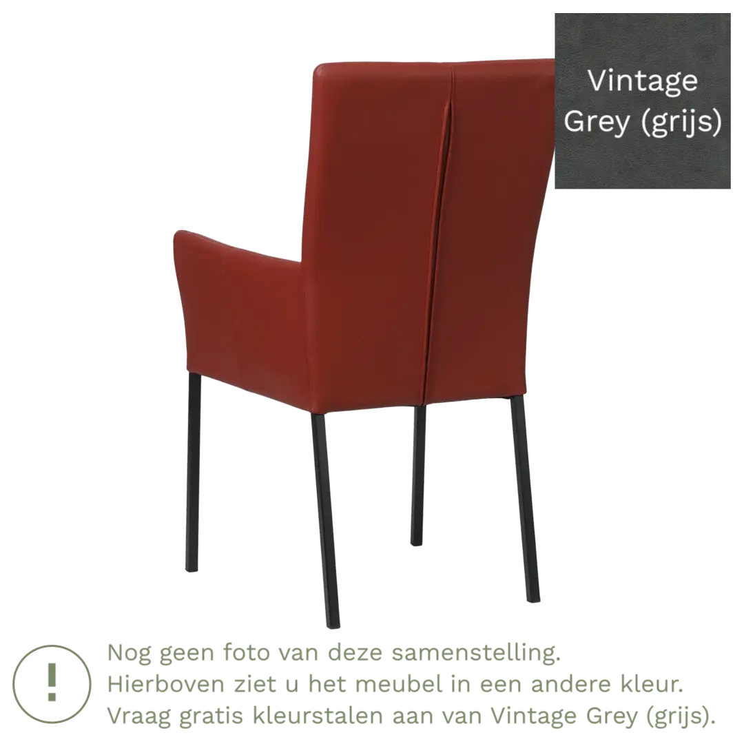 afbeelding van Leren eetkamerstoel Daily met armleuning - Vintage Grey (grijs) - Poten staal vierkant RVS