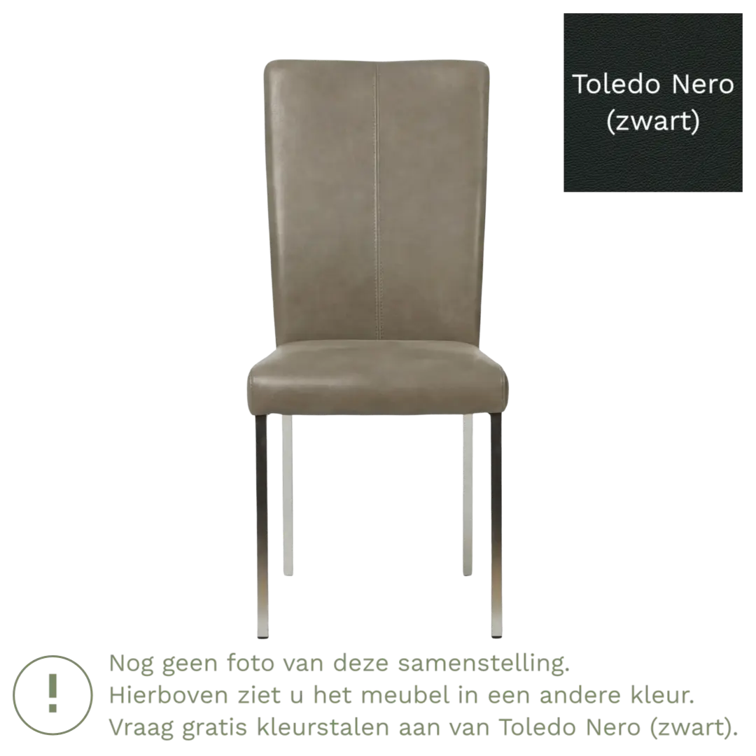 afbeelding van Leren eetkamerstoel Daily - Toledo Nero (zwart) - Poten staal vierkant RVS