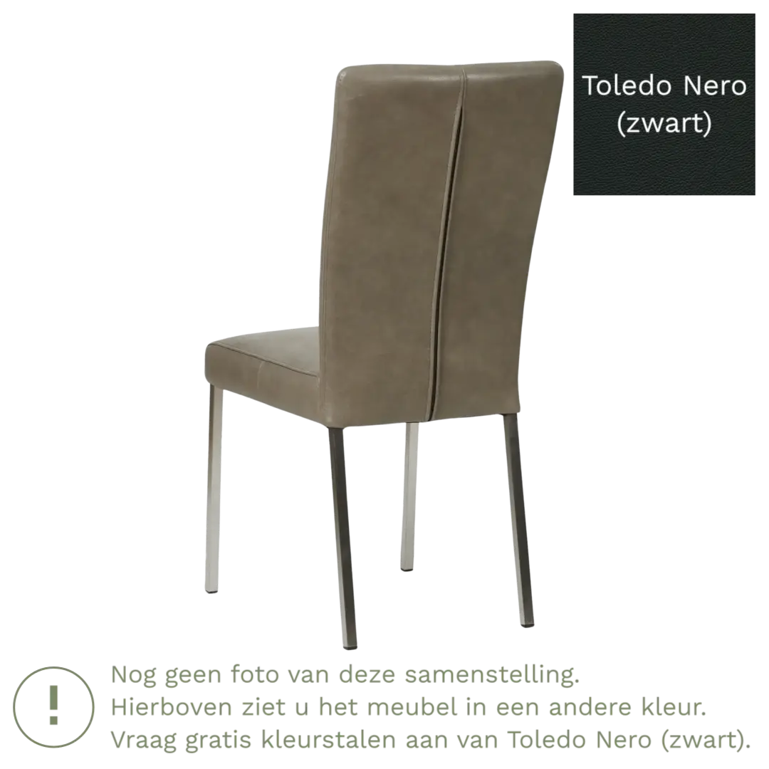 afbeelding van Leren eetkamerstoel Daily - Toledo Nero (zwart) - Poten staal vierkant zwart