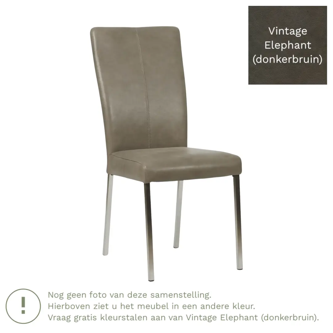 afbeelding van Leren eetkamerstoel Daily - Vintage Elephant (donkerbruin) - Poten staal vierkant zwart