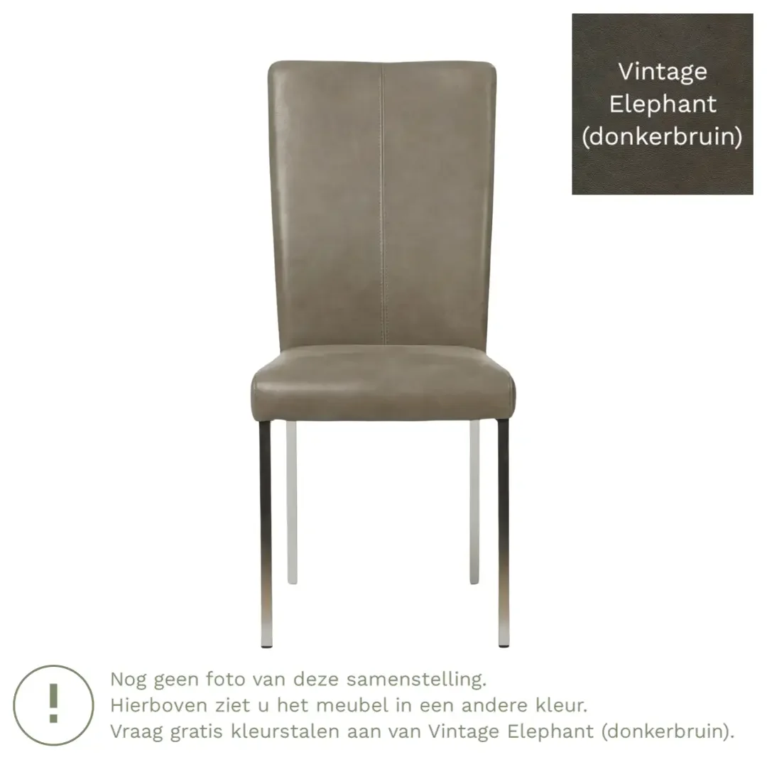 afbeelding van Leren eetkamerstoel Daily - Vintage Elephant (donkerbruin) - Poten staal vierkant zwart