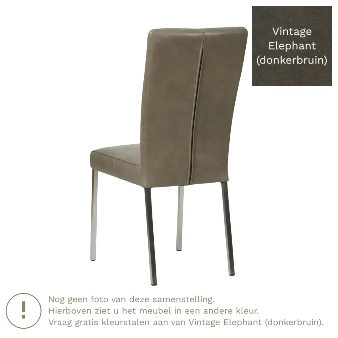 afbeelding van Leren eetkamerstoel Daily - Vintage Elephant (donkerbruin) - Poten staal vierkant zwart