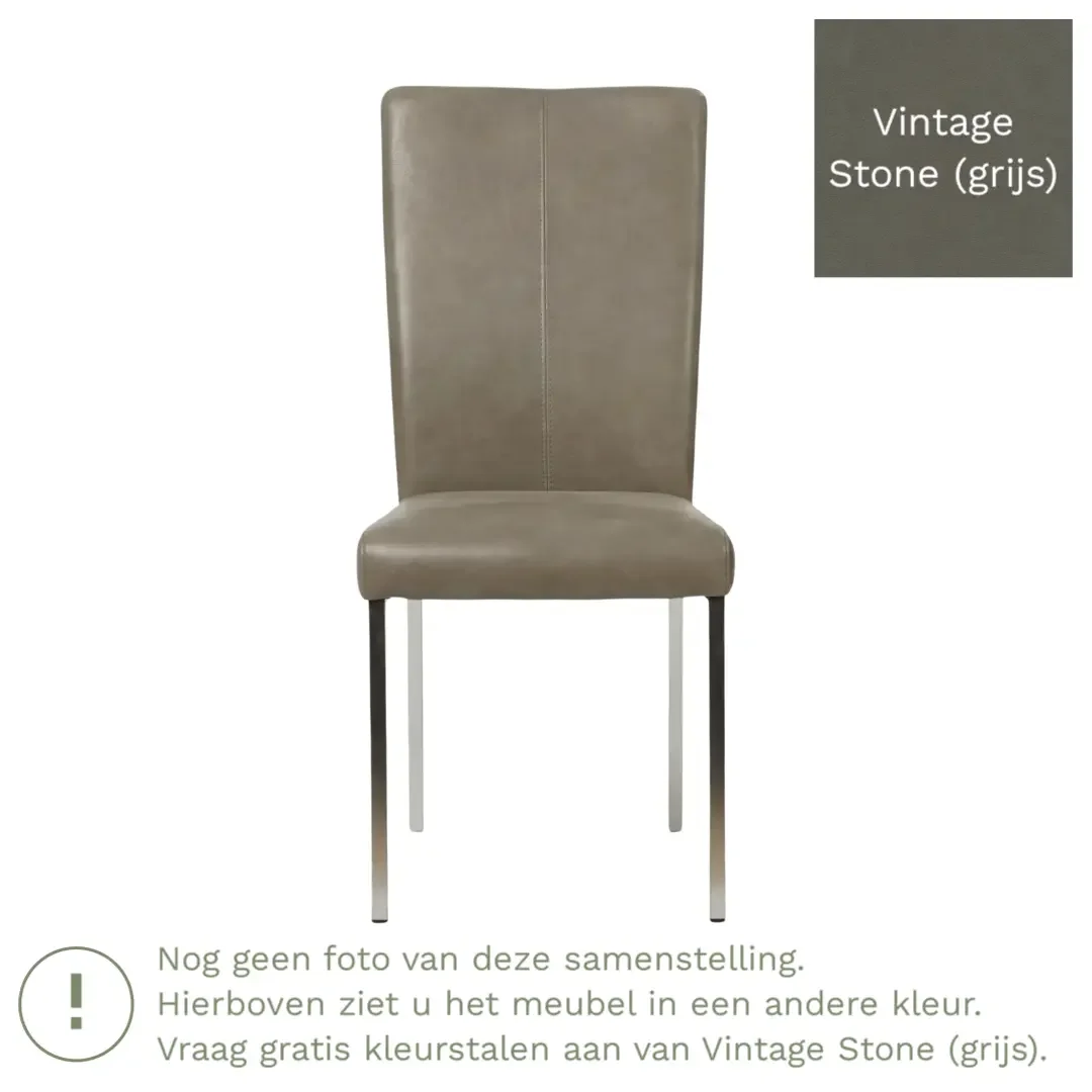 afbeelding van Leren eetkamerstoel Daily - Vintage Stone (grijs) - Poten staal vierkant zwart