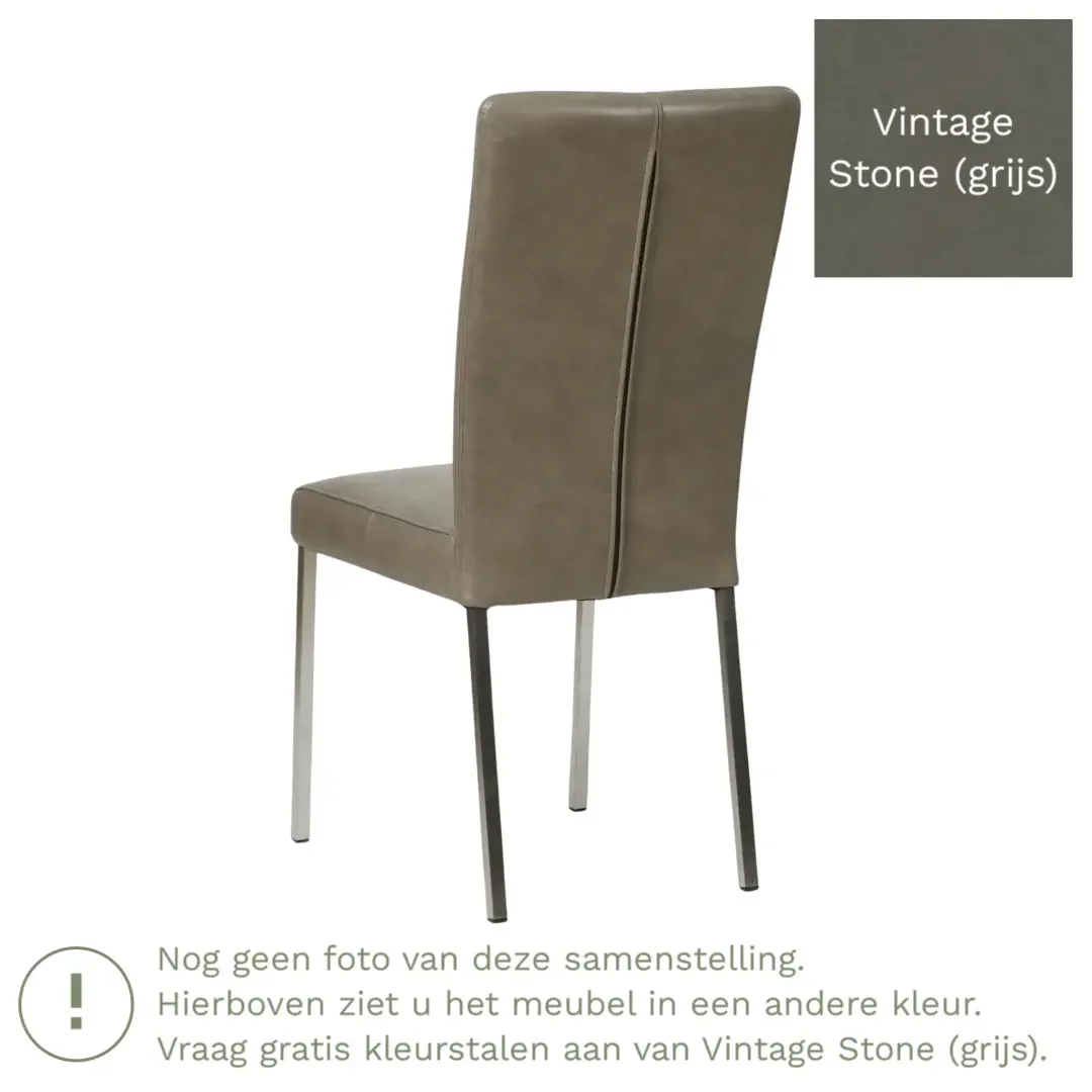 afbeelding van Leren eetkamerstoel Daily - Vintage Stone (grijs) - Poten staal vierkant zwart