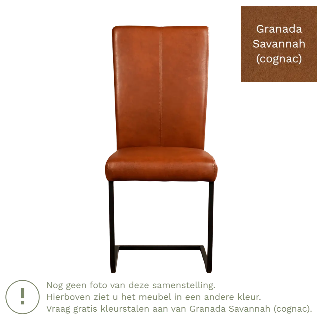 afbeelding van Leren eetkamerstoel Dare - Granada Savannah (cognac) - Sledepoot staal vierkant zwart