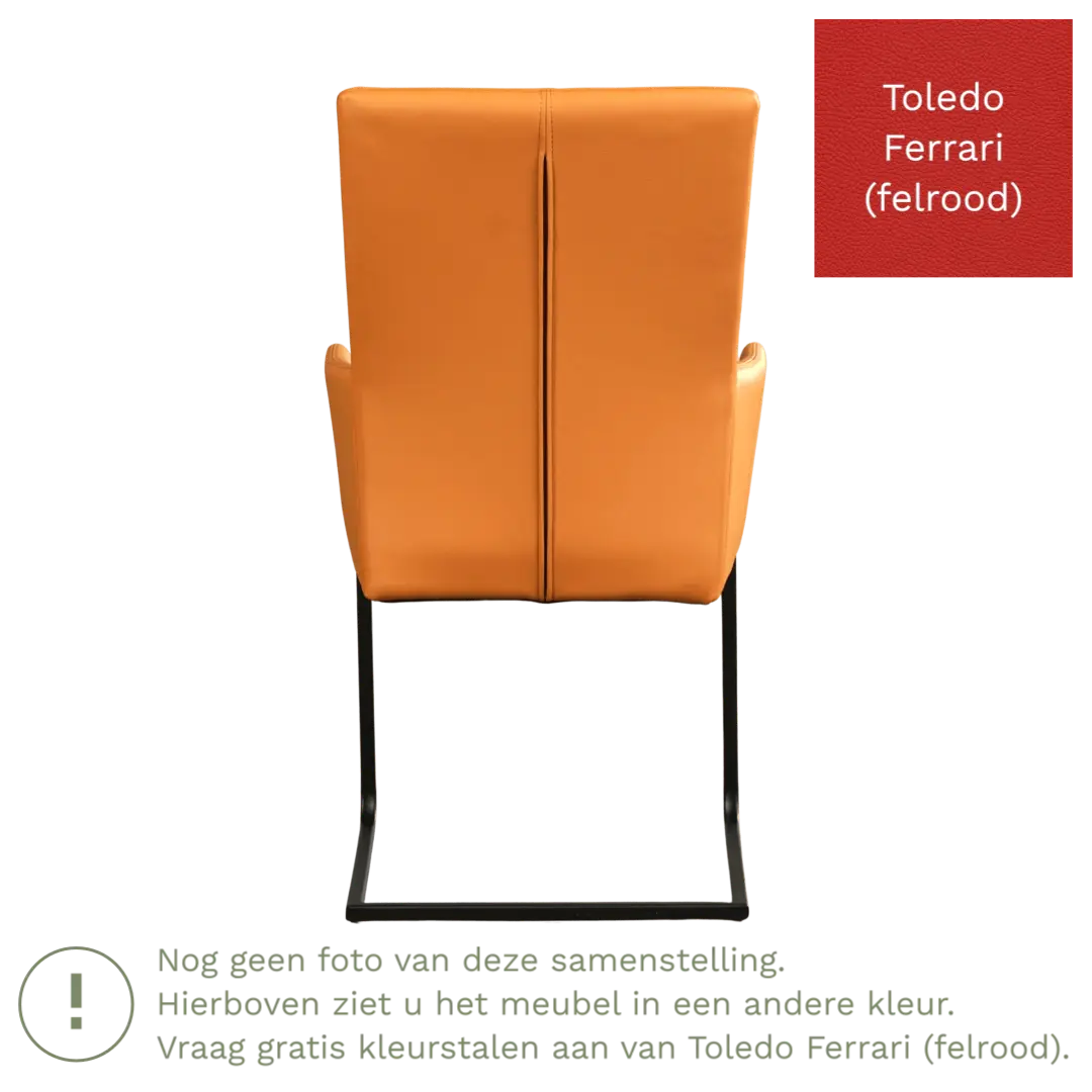 afbeelding van Leren eetkamerstoel Dare met armleuning - Toledo Ferrari (felrood) - Sledepoot staal vierkant zwart