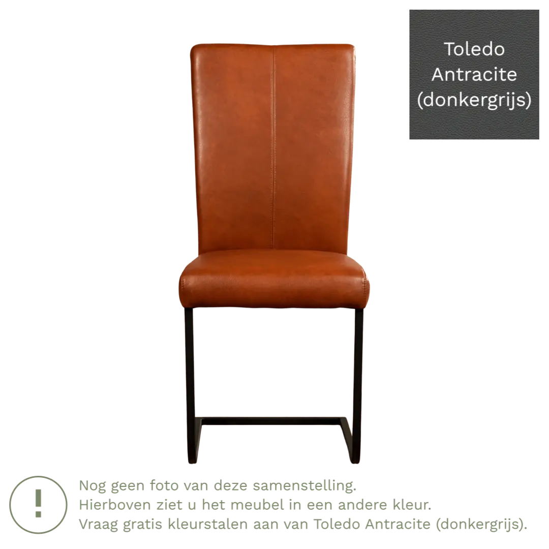 afbeelding van Leren eetkamerstoel Dare - Toledo Antracite (donkergrijs) - Sledepoot staal vierkant zwart