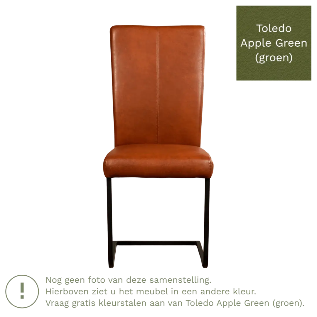 afbeelding van Leren eetkamerstoel Dare - Toledo Apple Green (groen) - Sledepoot staal vierkant RVS