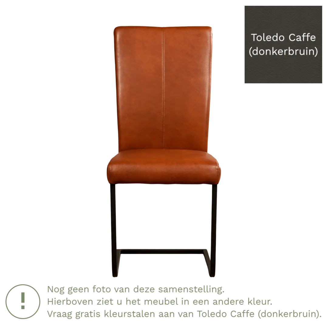 afbeelding van Leren eetkamerstoel Dare - Toledo Caffe (donkerbruin) - Sledepoot staal vierkant RVS