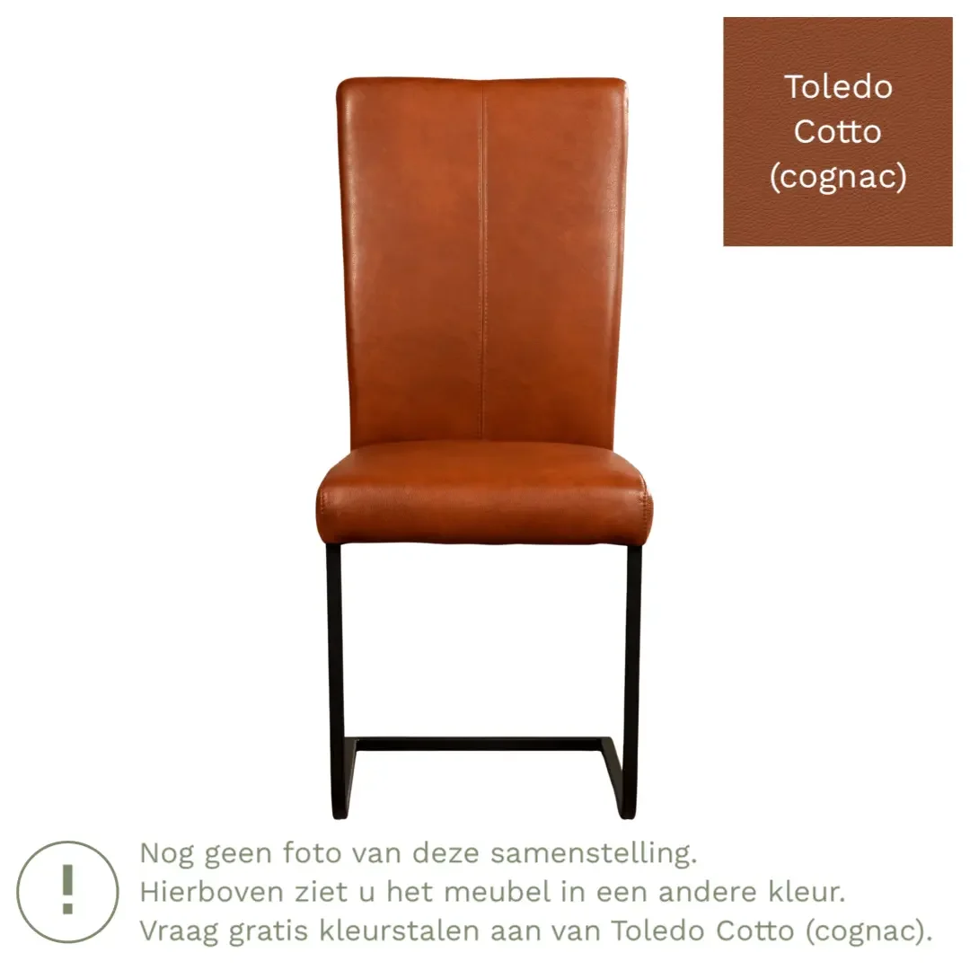 afbeelding van Leren eetkamerstoel Dare - Toledo Cotto (cognac) - Sledepoot staal vierkant zwart