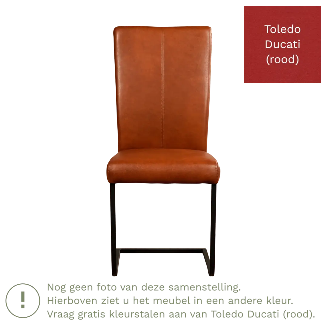 afbeelding van Leren eetkamerstoel Dare - Toledo Ducati (rood) - Sledepoot staal vierkant RVS