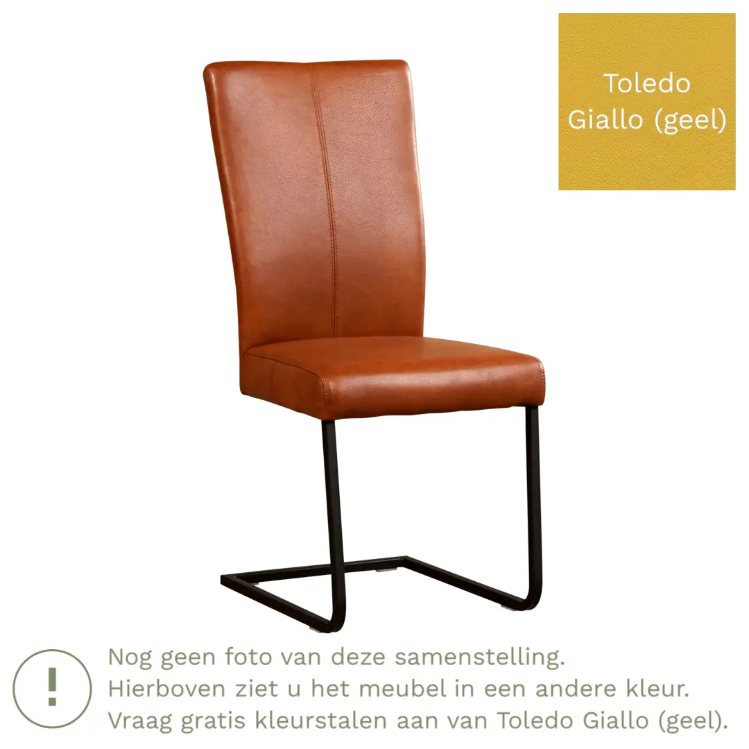 afbeelding van Leren eetkamerstoel Dare - Toledo Giallo (geel) - Sledepoot staal vierkant zwart